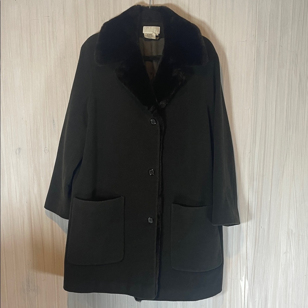 NICOLE FARHI CASHMERE BLEND COAT FAUX FUR 6
